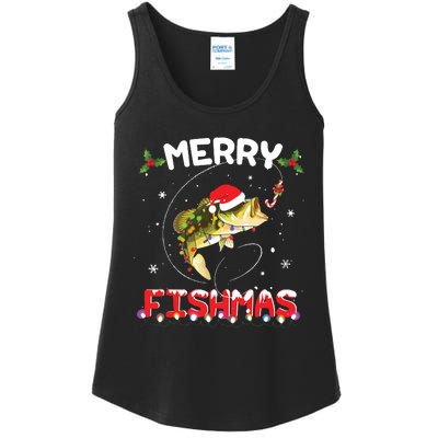 Merry Fishmas Funny Fishing Christmas Pajama Fishers Ladies Essential Tank