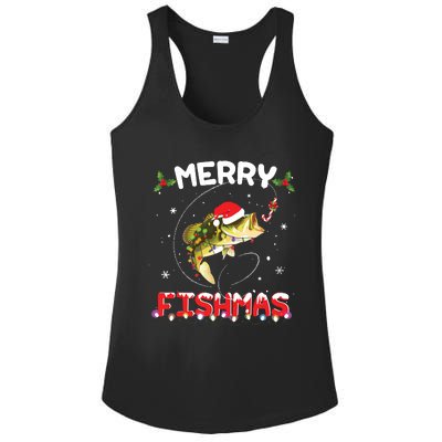 Merry Fishmas Funny Fishing Christmas Pajama Fishers Ladies PosiCharge Competitor Racerback Tank