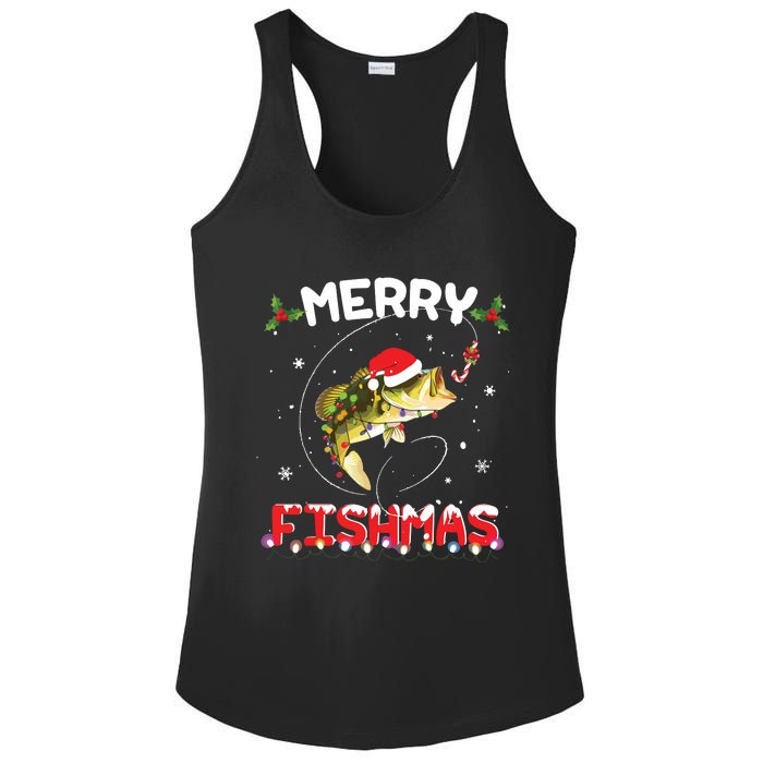 Merry Fishmas Funny Fishing Christmas Pajama Fishers Ladies PosiCharge Competitor Racerback Tank