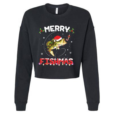 Merry Fishmas Funny Fishing Christmas Pajama Fishers Cropped Pullover Crew