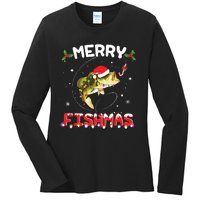 Merry Fishmas Funny Fishing Christmas Pajama Fishers Ladies Long Sleeve Shirt