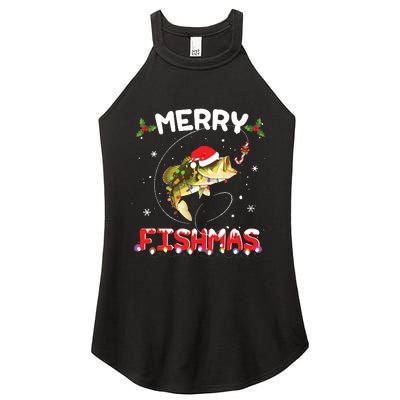 Merry Fishmas Funny Fishing Christmas Pajama Fishers Women's Perfect Tri Rocker Tank