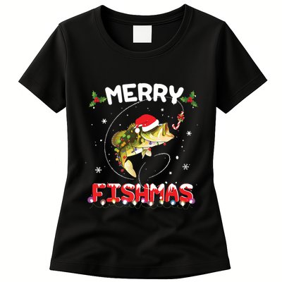 Merry Fishmas Funny Fishing Christmas Pajama Fishers Womens T-Shirt