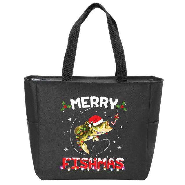 Merry Fishmas Funny Fishing Christmas Pajama Fishers Zip Tote Bag