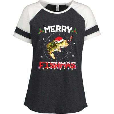 Merry Fishmas Funny Fishing Christmas Pajama Fishers Enza Ladies Jersey Colorblock Tee