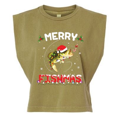 Merry Fishmas Funny Fishing Christmas Pajama Fishers Garment-Dyed Women's Muscle Tee