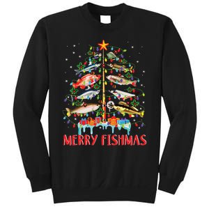 Merry Fishmas Funny Christmas Tree Lights Fish Fishing Rod Sweatshirt