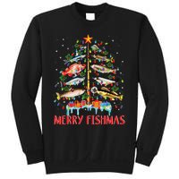 Merry Fishmas Funny Christmas Tree Lights Fish Fishing Rod Sweatshirt