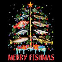Merry Fishmas Funny Christmas Tree Lights Fish Fishing Rod Button