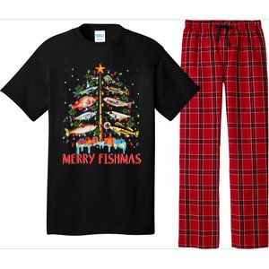 Merry Fishmas Funny Christmas Tree Lights Fish Fishing Rod Pajama Set