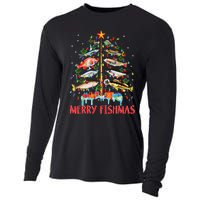 Merry Fishmas Funny Christmas Tree Lights Fish Fishing Rod Cooling Performance Long Sleeve Crew