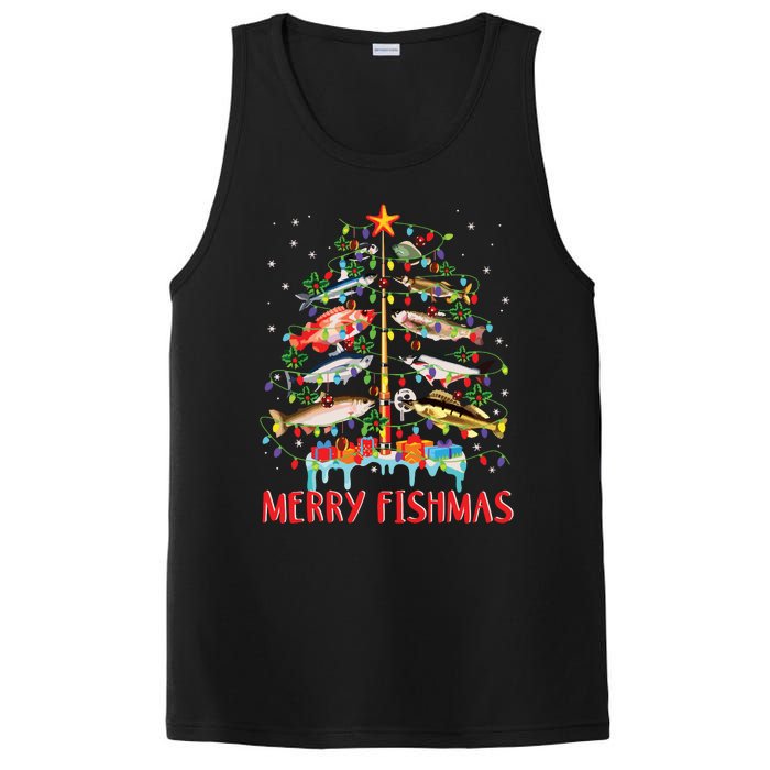 Merry Fishmas Funny Christmas Tree Lights Fish Fishing Rod PosiCharge Competitor Tank