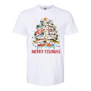 Merry Fishmas Funny Christmas Tree Lights Fish Fishing Rod Softstyle CVC T-Shirt