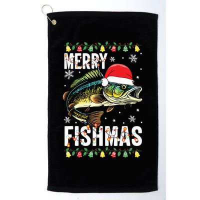 Merry Fishmas Funny Fishing Christmas Pajama Fishers Platinum Collection Golf Towel