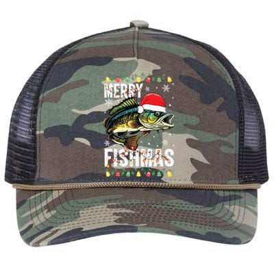 Merry Fishmas Funny Fishing Christmas Pajama Fishers Retro Rope Trucker Hat Cap