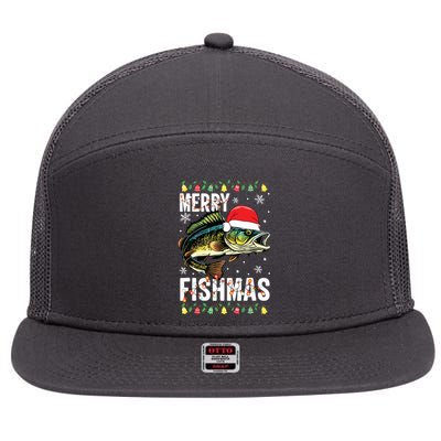 Merry Fishmas Funny Fishing Christmas Pajama Fishers 7 Panel Mesh Trucker Snapback Hat