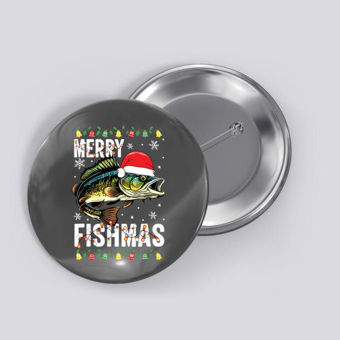 Merry Fishmas Funny Fishing Christmas Pajama Fishers Button