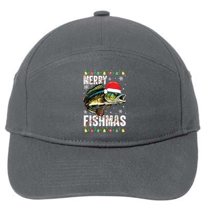 Merry Fishmas Funny Fishing Christmas Pajama Fishers 7-Panel Snapback Hat