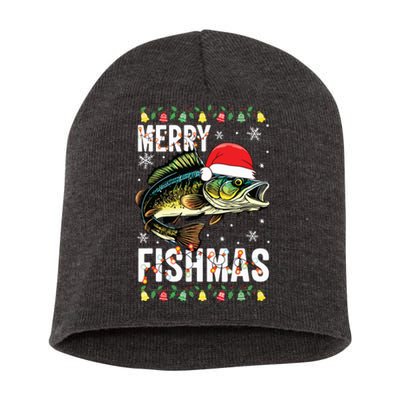 Merry Fishmas Funny Fishing Christmas Pajama Fishers Short Acrylic Beanie