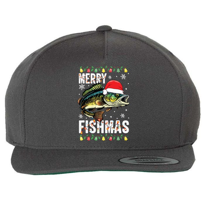 Merry Fishmas Funny Fishing Christmas Pajama Fishers Wool Snapback Cap