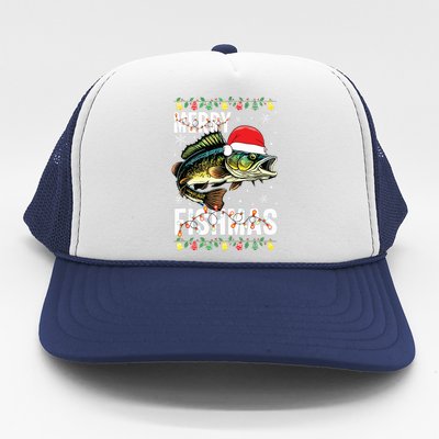 Merry Fishmas Funny Fishing Christmas Pajama Fishers Trucker Hat