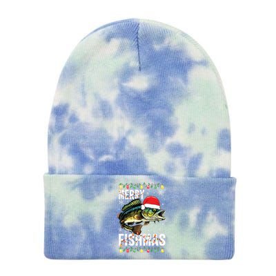 Merry Fishmas Funny Fishing Christmas Pajama Fishers Tie Dye 12in Knit Beanie