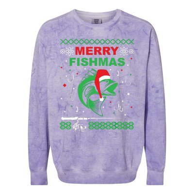 Merry Fishmas Funny Fishing Ugly Christmas Sweater Colorblast Crewneck Sweatshirt