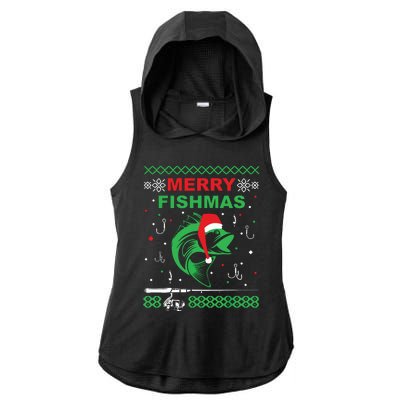 Merry Fishmas Funny Fishing Ugly Christmas Sweater Ladies PosiCharge Tri-Blend Wicking Draft Hoodie Tank