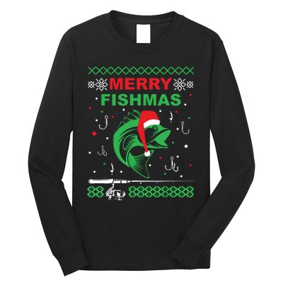 Merry Fishmas Funny Fishing Ugly Christmas Sweater Long Sleeve Shirt