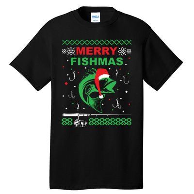 Merry Fishmas Funny Fishing Ugly Christmas Sweater Tall T-Shirt