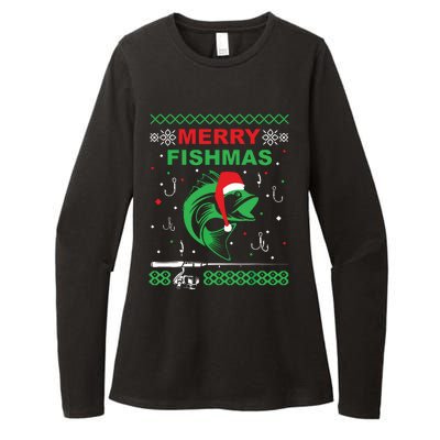 Merry Fishmas Funny Fishing Ugly Christmas Sweater Womens CVC Long Sleeve Shirt