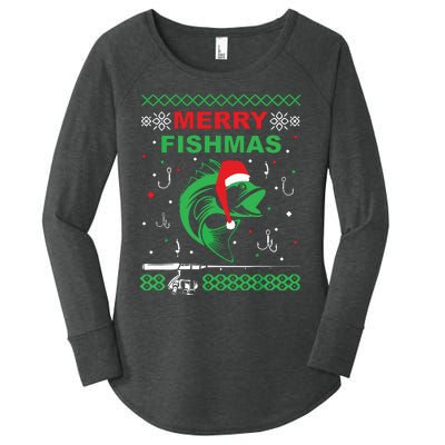 Merry Fishmas Funny Fishing Ugly Christmas Sweater Women's Perfect Tri Tunic Long Sleeve Shirt