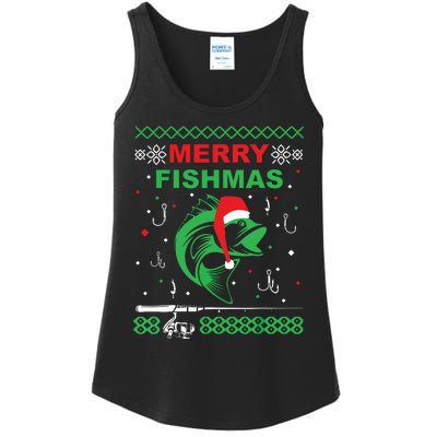 Merry Fishmas Funny Fishing Ugly Christmas Sweater Ladies Essential Tank