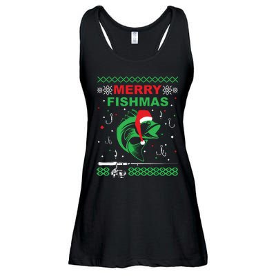 Merry Fishmas Funny Fishing Ugly Christmas Sweater Ladies Essential Flowy Tank