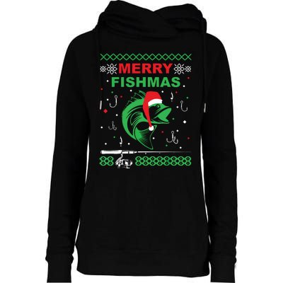 Merry Fishmas Funny Fishing Ugly Christmas Sweater Womens Funnel Neck Pullover Hood