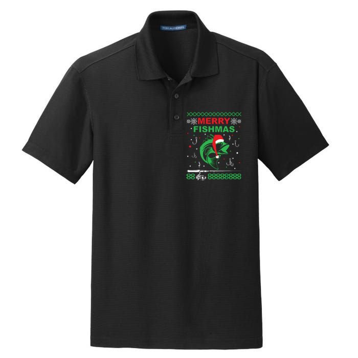 Merry Fishmas Funny Fishing Ugly Christmas Sweater Dry Zone Grid Polo