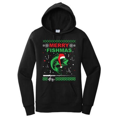 Merry Fishmas Funny Fishing Ugly Christmas Sweater Women's Pullover Hoodie