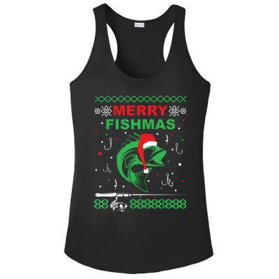 Merry Fishmas Funny Fishing Ugly Christmas Sweater Ladies PosiCharge Competitor Racerback Tank