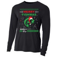 Merry Fishmas Funny Fishing Ugly Christmas Sweater Cooling Performance Long Sleeve Crew