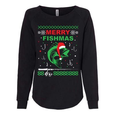 Merry Fishmas Funny Fishing Ugly Christmas Sweater Womens California Wash Sweatshirt