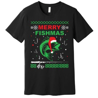 Merry Fishmas Funny Fishing Ugly Christmas Sweater Premium T-Shirt