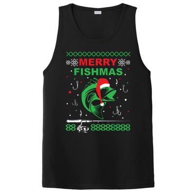 Merry Fishmas Funny Fishing Ugly Christmas Sweater PosiCharge Competitor Tank