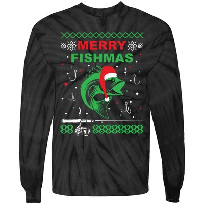 Merry Fishmas Funny Fishing Ugly Christmas Sweater Tie-Dye Long Sleeve Shirt