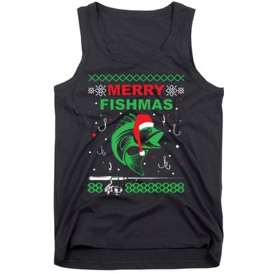 Merry Fishmas Funny Fishing Ugly Christmas Sweater Tank Top