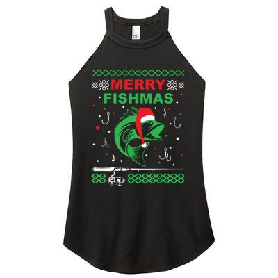 Merry Fishmas Funny Fishing Ugly Christmas Sweater Women's Perfect Tri Rocker Tank