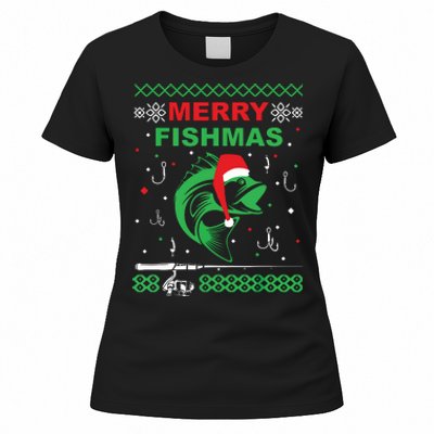 Merry Fishmas Funny Fishing Ugly Christmas Sweater Women's T-Shirt