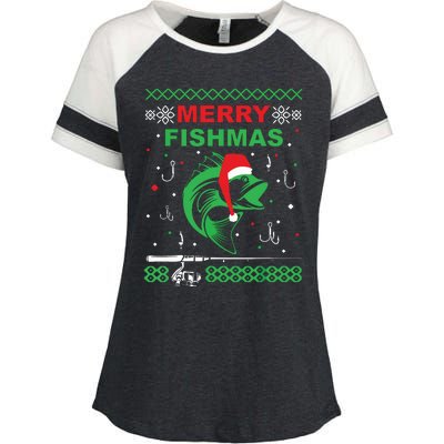 Merry Fishmas Funny Fishing Ugly Christmas Sweater Enza Ladies Jersey Colorblock Tee