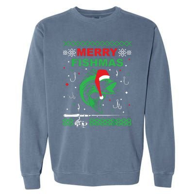 Merry Fishmas Funny Fishing Ugly Christmas Sweater Garment-Dyed Sweatshirt