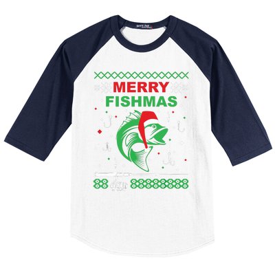 Merry Fishmas Funny Fishing Ugly Christmas Sweater Baseball Sleeve Shirt