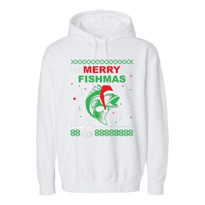 Merry Fishmas Funny Fishing Ugly Christmas Sweater Garment-Dyed Fleece Hoodie